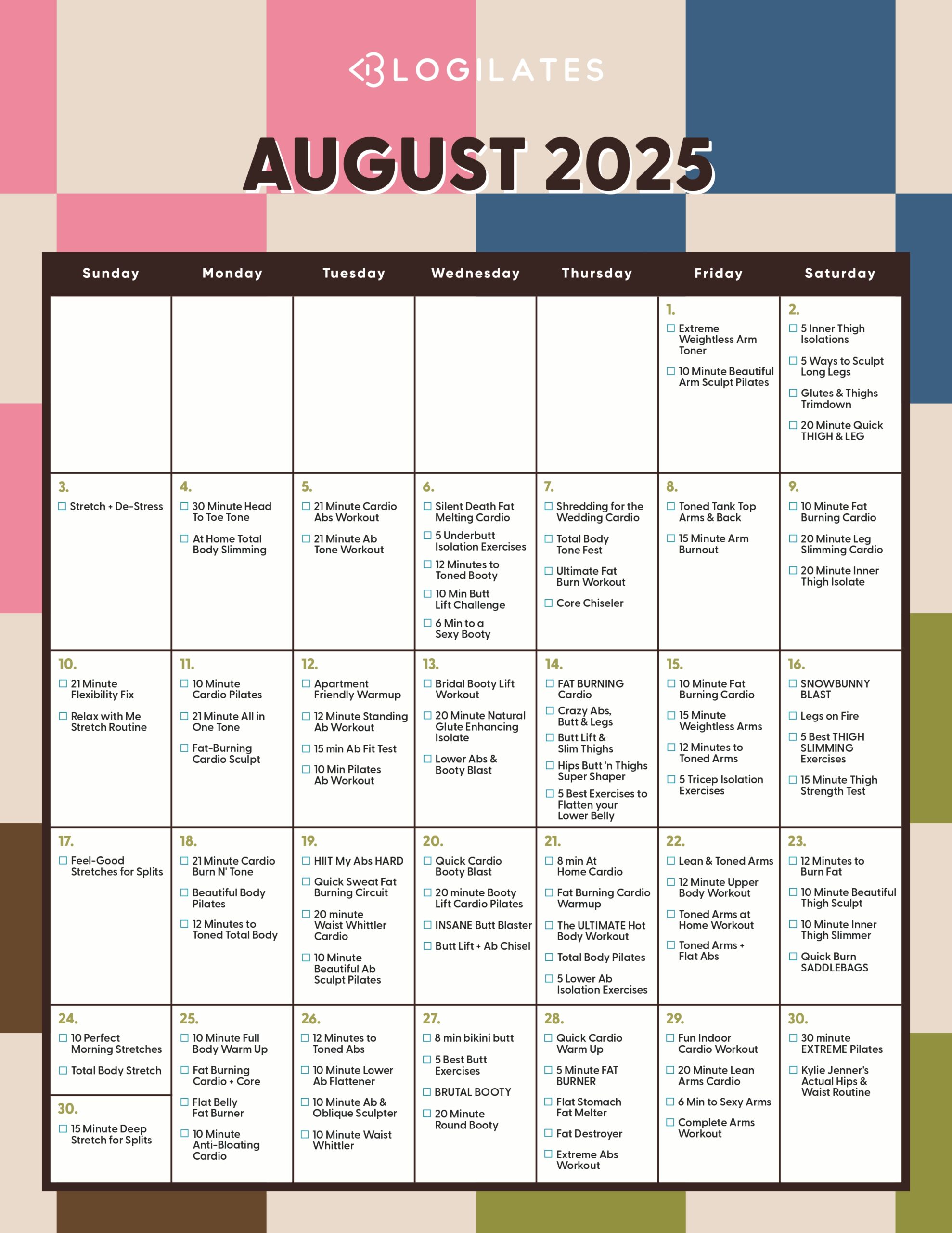 Ready For Your Blogilates August 2025 Workout Calendar?!