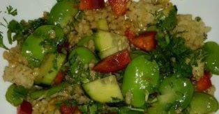 FAVA BEANS WITH CUCUMBER BROWN RICE AND RED PEPPER