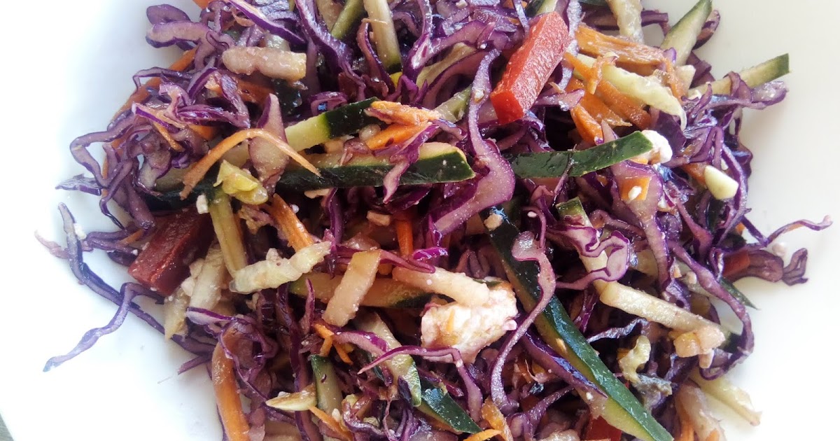Red Cabbage Pear Carrot Cucumber Feta and Walnut Salad