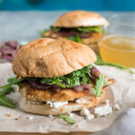 Panko and Almond Crusted Chicken Sandwich with Sautéed Onions, Arugula and Goat Cheese