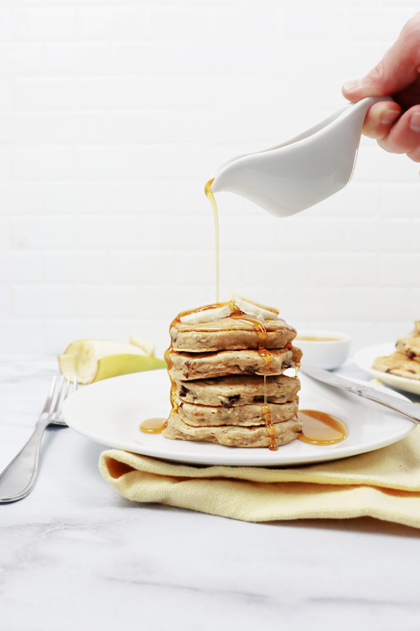 Vegan Banana Chocolate Chip Pancakes