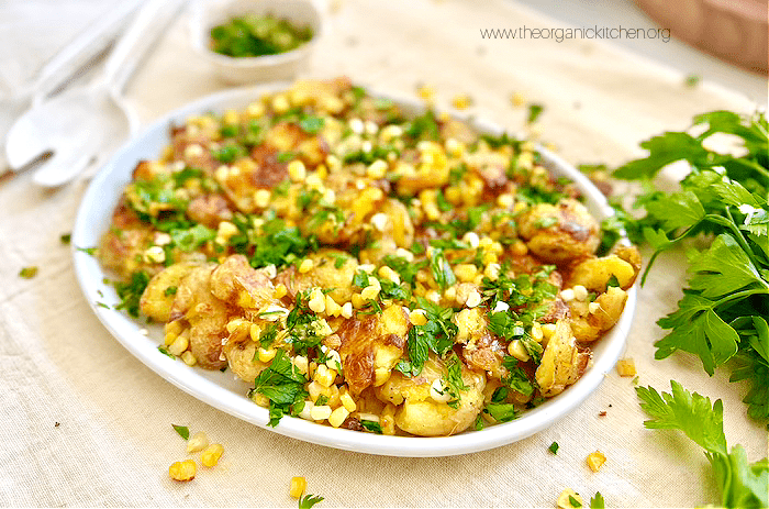 Crispy Smashed Potato and Corn Salad