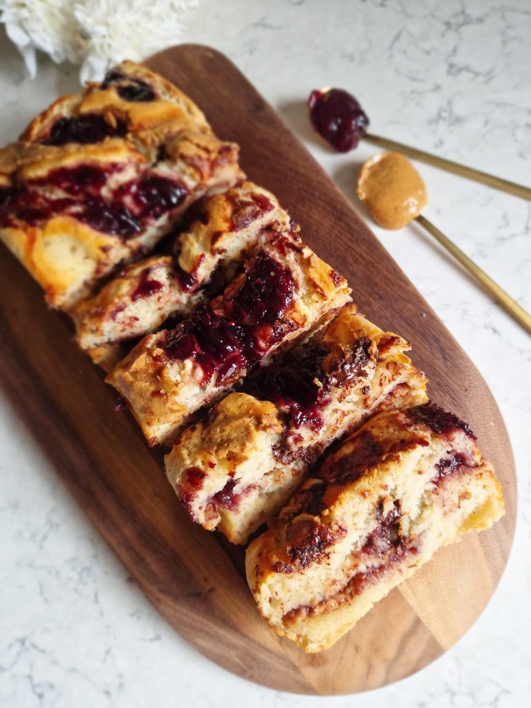 PEANUT BUTTER, JAM & CHOCOLATE PROTEIN LOAF – Indulging Innocently Recipes by @SpamellaB