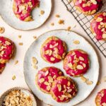 Chewy Almond Oatmeal Cookies with Tart Cherry Icing